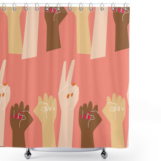 Personality  Go Girl Pattern With Raised Women Hands In Coral Background  Shower Curtains
