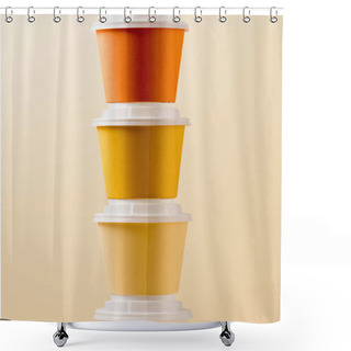Personality  Bright Colorful Disposable Cups Isolated On Beige Background Shower Curtains