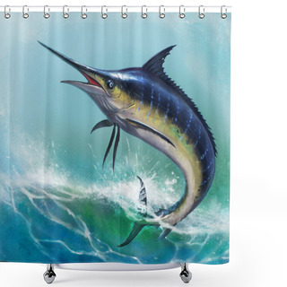 Personality  Blue Marlin In The Ocean Shower Curtains