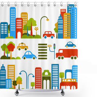 Personality  Cute Vector Illustration Of A City Stree Shower Curtains
