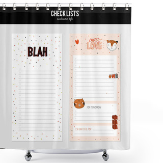 Personality  Set Of Planners And To Do Lists With Cute Animal Illustrations And Trendy Lettering. Template For Agenda, Planners, Check Lists, And Other Stationery. Isolated. Vector. Scandinavian Stationery Design Shower Curtains