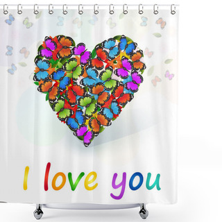 Personality  Vector Heart Full Of Colored Butterflies Shower Curtains