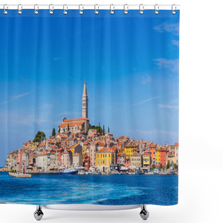Personality  Panoramic View On Old Town Rovinj. Shower Curtains