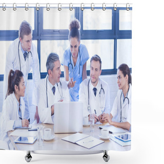 Personality  Medical Team Looking Into Laptop Shower Curtains