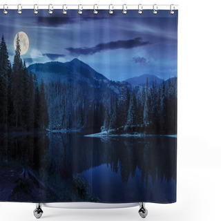 Personality  Pine Forest Near The Mountain Lake At Night Shower Curtains