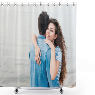 Personality  Beautiful Happy Couple Embracing Near Sea  Shower Curtains