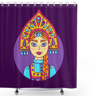Personality  Russian Girl Woman Doodle Colorful Cute Portrait Vector Character Shower Curtains