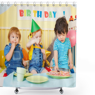Personality  Boys And Girl At The Birthday Party Shower Curtains