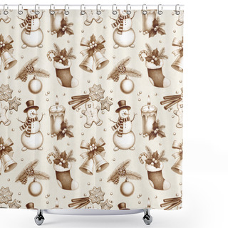 Personality  Pencil Drawings Of Christmas Decorations. Seamless Pattern Shower Curtains
