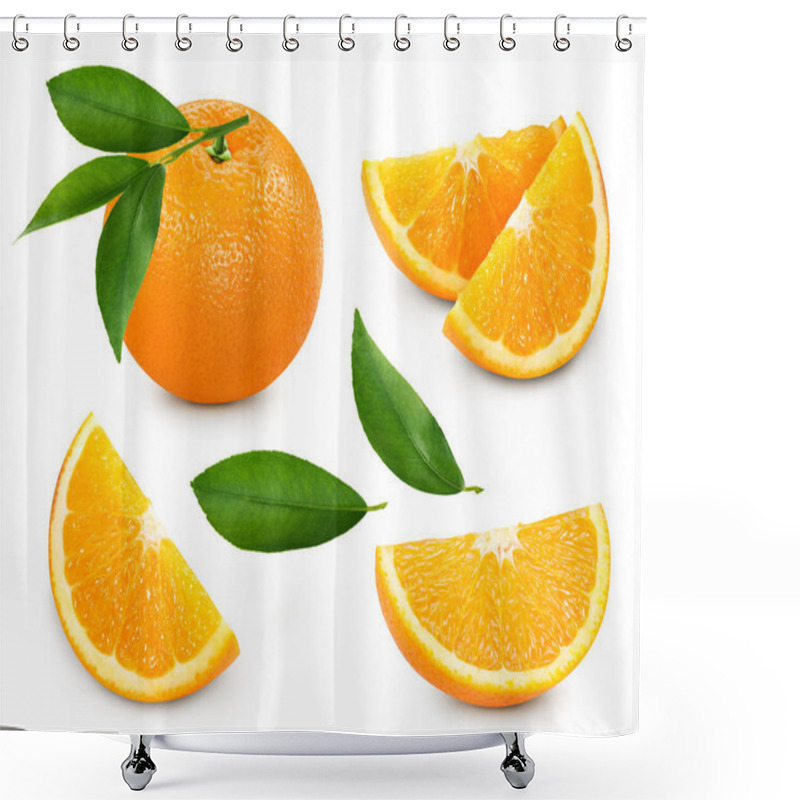 Personality  Orange collection. Orange isolated on white background. Orange set macro. With clipping path shower curtains