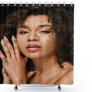 Personality  Brunette African American Woman With Golden Paint On Cheeks Isolated On Black Shower Curtains