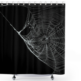 Personality  Real Frost Covered Spider Web Isolated On Black Shower Curtains