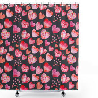 Personality  Watercolor Valentines Seamless Pattern With Pink Hearts Shower Curtains