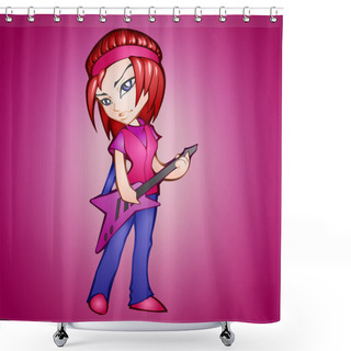 Personality  Rock Star Girl Playing Guitar. Shower Curtains