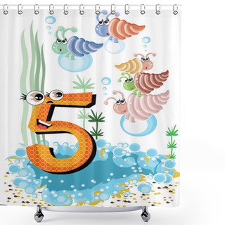 Personality  Sea Animals And Numbers Series For Kids ,5,shells Shower Curtains
