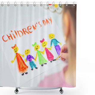 Personality  Child Is Drawing The Different Children With Words Children's Day For The Holiday Happy Children's Day. Shower Curtains