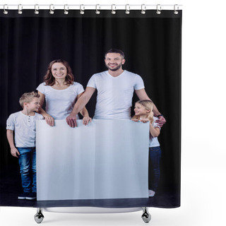 Personality  Smiling Family Holding Blank Card Shower Curtains