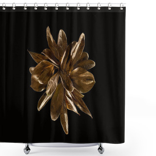Personality  Top View Of Golden Shiny Metal Flower Isolated On Black Shower Curtains