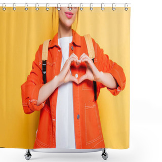 Personality  Cropped View Of Student Showing Heart Sign With Hands On Yellow Background Shower Curtains