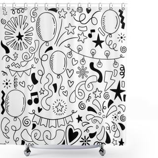 Personality  Hand Drawn Party Doodle Happy Birthday Ornaments Background Pattern Vector Illustration Shower Curtains