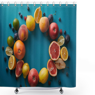 Personality  Top View Of Circle Of Fruits On Blue Surface Shower Curtains