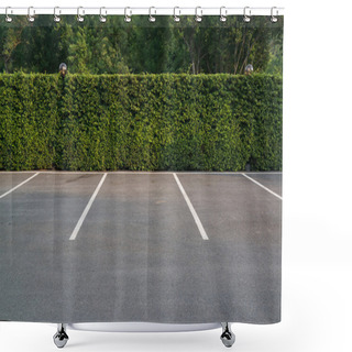 Personality  Empty Parking Lot With Foliage Wall In The Background Shower Curtains