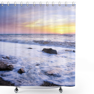 Personality  Orange Mystic Sunset On The Sea. Shower Curtains