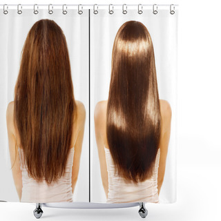 Personality  Before And After Damaged Hair Treatment Shower Curtains