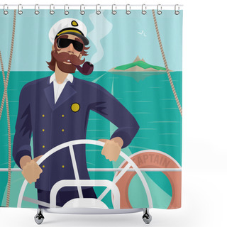 Personality  Sea Captain On The Deck With Ships Steering Wheel Shower Curtains