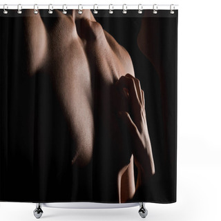Personality  Cropped View Of Seductive Couple Hugging Together, Isolated On Black With Backlight Shower Curtains