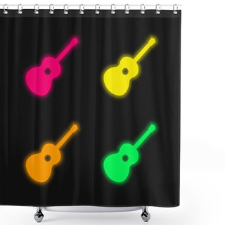 Personality  Acoustic Guitar Four Color Glowing Neon Vector Icon Shower Curtains
