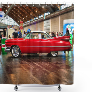 Personality  FRIEDRICHSHAFEN - MAY 2019: White Red CADILLAC COUPE DE VILLE 1959 Coupe At Motorworld Classics Bodensee On May 11, 2019 In Friedrichshafen, Germany Shower Curtains
