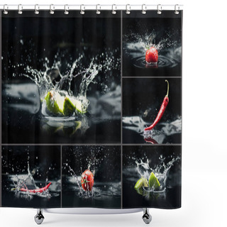 Personality  Fruits And Vegetables Falling In Water Shower Curtains