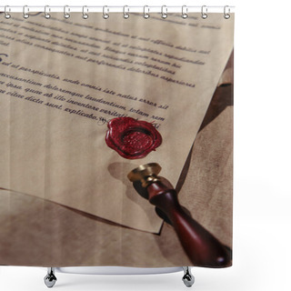 Personality  Top View Of Wax Seal On Ancient Manuscript On Parchment Surface Shower Curtains