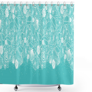 Personality  Blue Seashells Line Art Horizontal Seamless Pattern Border Shower Curtains