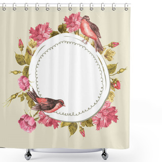 Personality  Floral Bouquet With Roses And Bird, Vintage Card Shower Curtains
