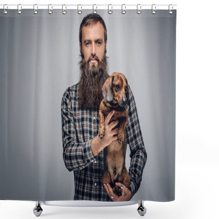 Personality  Urban Man Holding Badger Dog Shower Curtains