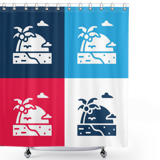Personality  Beach Blue And Red Four Color Minimal Icon Set Shower Curtains
