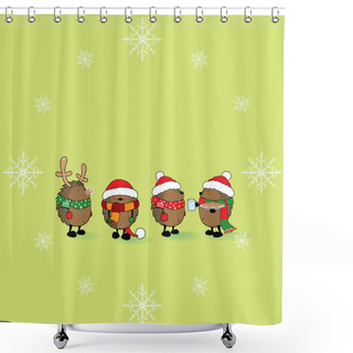 Personality  Cute Looking Christmas Hedgehogs Shower Curtains