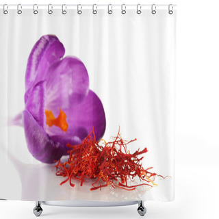 Personality  Beautiful Purple Crocus And Saffron, Isolated On White Shower Curtains