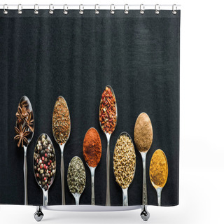 Personality  Various Spices And Herbs In Metal Spoons Shower Curtains