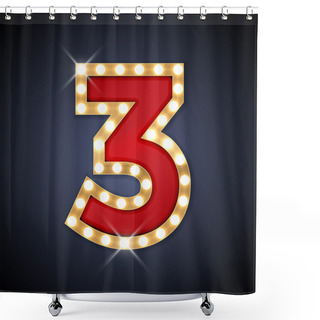Personality  Vector Illustration Of Realistic Retro Signboard Number 3 Three Shower Curtains