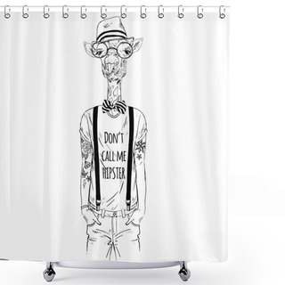 Personality  Tattooed Giraffe Hipster In Cool T-shirt Shower Curtains
