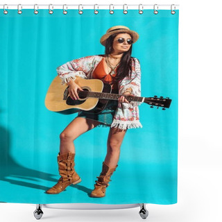 Personality  Hippie Woman Playing Guitar Shower Curtains