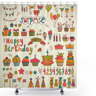 Personality  Birthday Party Design. Cute Hand Drawn Elements Shower Curtains