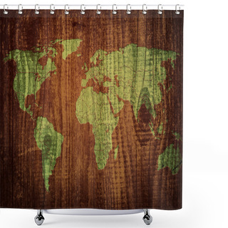 Personality  World Map Carving On Wood Plank Shower Curtains