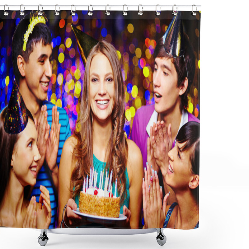 Personality  Girl With Birthday Dessert Shower Curtains