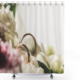 Personality  Close Up View Of Wedding Rings In Bridal Bouquet  Shower Curtains