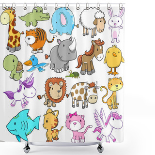 Personality  Cute Animal Vector Design Elements Set Shower Curtains
