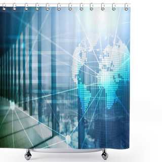 Personality  Double Exposure Mixed Media. 3D Earth Planet Hologram And Communication Structure. World Wide Network And Globalization Concept. Shower Curtains